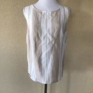 NWT Anthropologie Maeve Linen-Blend Striped Back-Button Top, Size 14